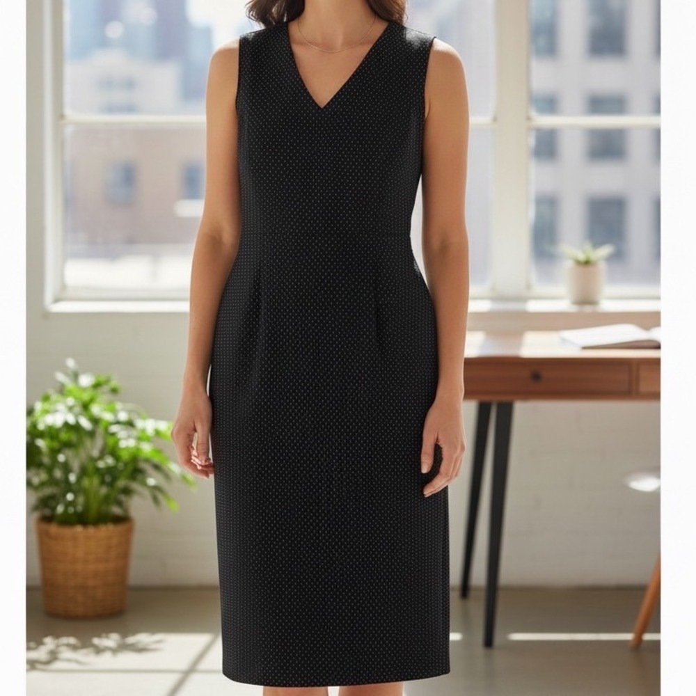 Worth New York Lined Black White Micro Dot Sleeveless V-Neck Sheath Dress Sz 4